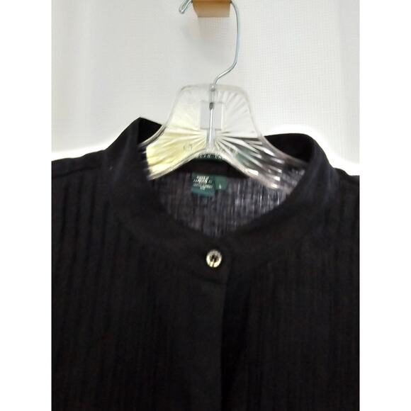 Lauren Ralph Lauren Pintuck Pleat Band Collar 3/4 Sleeve Linen Tunic Black sz l - Picture 5 of 11